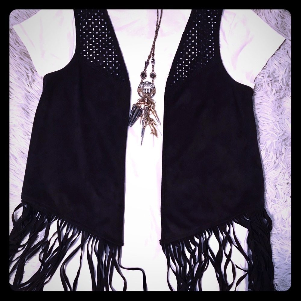 Fringe Black Faux Suede Vest